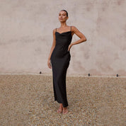 Blair | Luxe Satijnen Maxi-Jurk met Open Rug