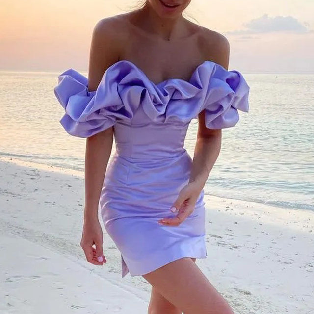 Amora | Dames cocktailjurk met off-shoulder en ruches