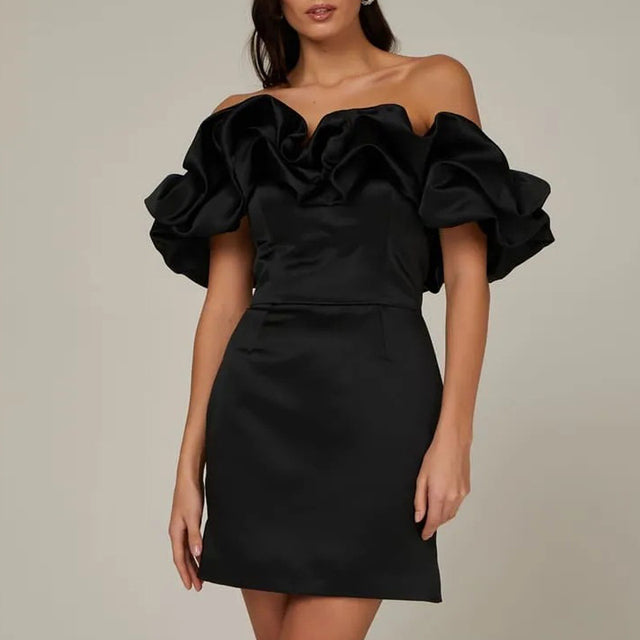 Amora | Dames cocktailjurk met off-shoulder en ruches
