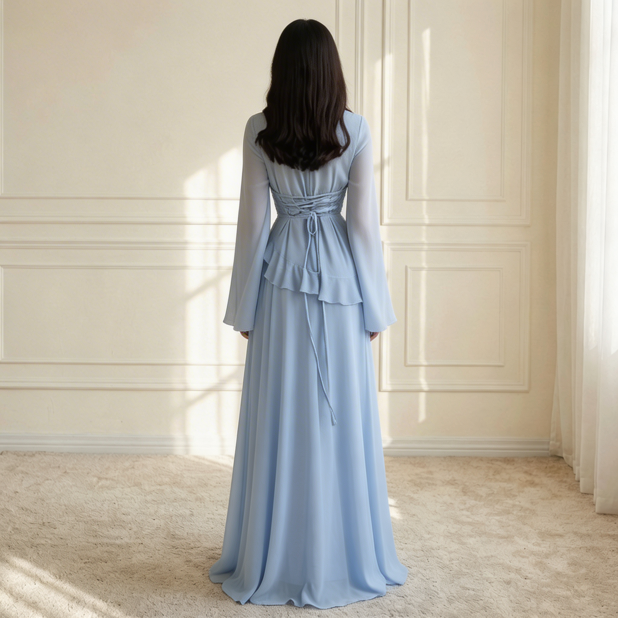 Elysia | Verfijnde Maxi Jurk - Vloeiende Stof met Ruffle Details, Elegante Pasvorm