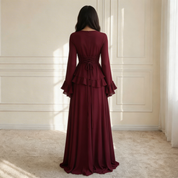 Elysia | Verfijnde Maxi Jurk - Vloeiende Stof met Ruffle Details, Elegante Pasvorm