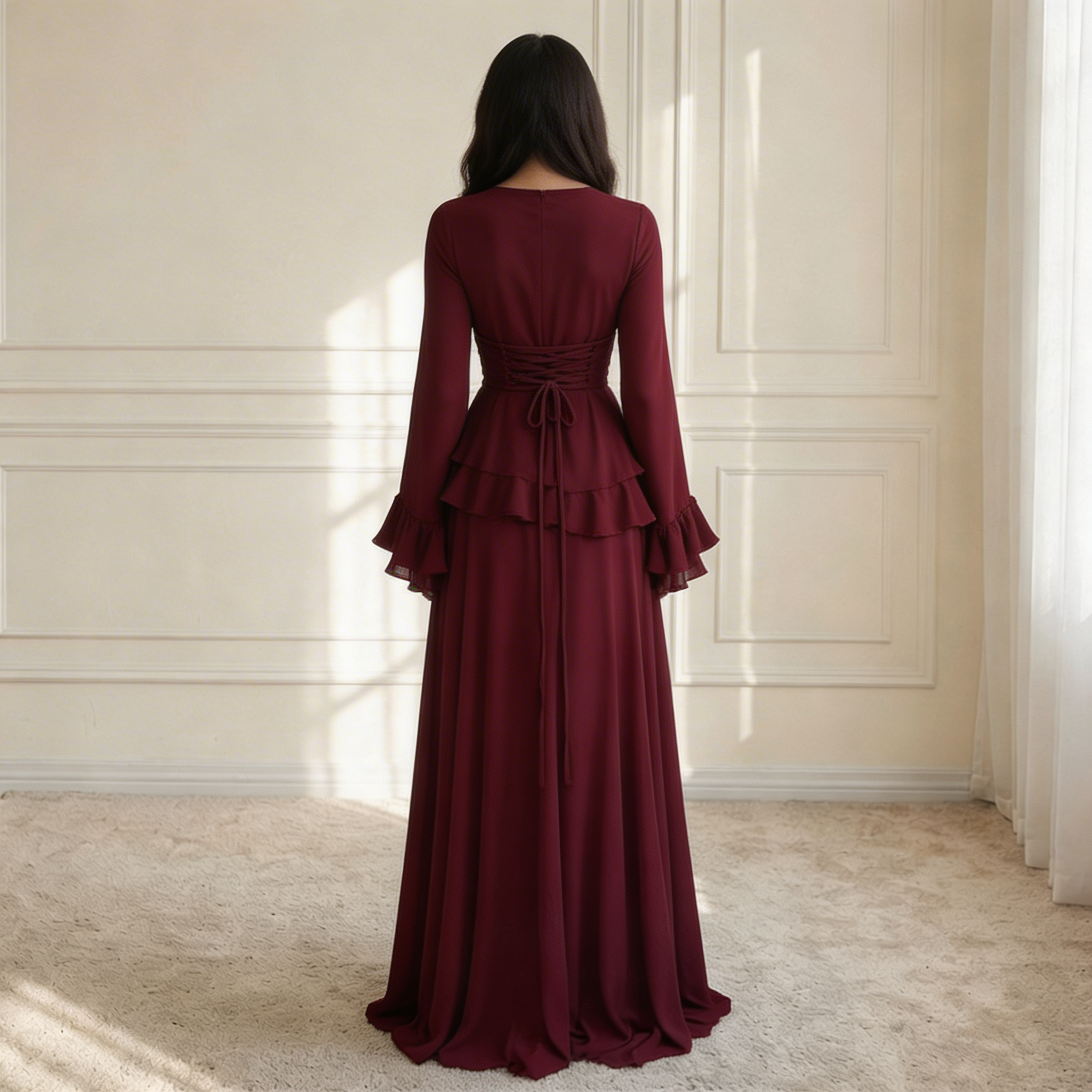 Elysia | Verfijnde Maxi Jurk - Vloeiende Stof met Ruffle Details, Elegante Pasvorm
