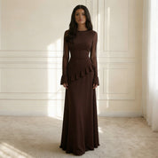 Elysia | Verfijnde Maxi Jurk - Vloeiende Stof met Ruffle Details, Elegante Pasvorm