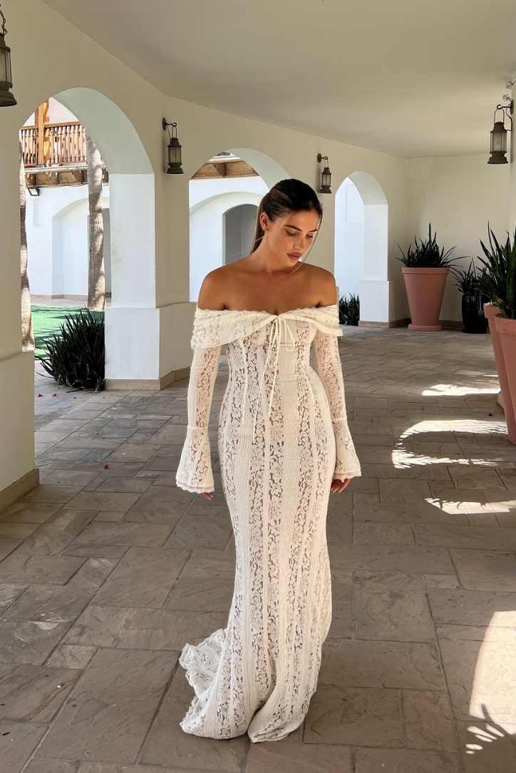 Guinevere | Dames maxi jurk off-shoulder mouwen detail