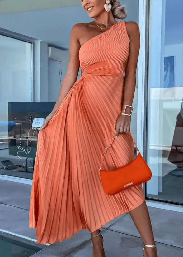 Evelyn | Geplooide Midi-Jurk Dames - Elegant, Comfortabel en Chique