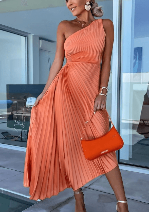 Evelyn | Geplooide Midi-Jurk Dames - Elegant, Comfortabel en Chique