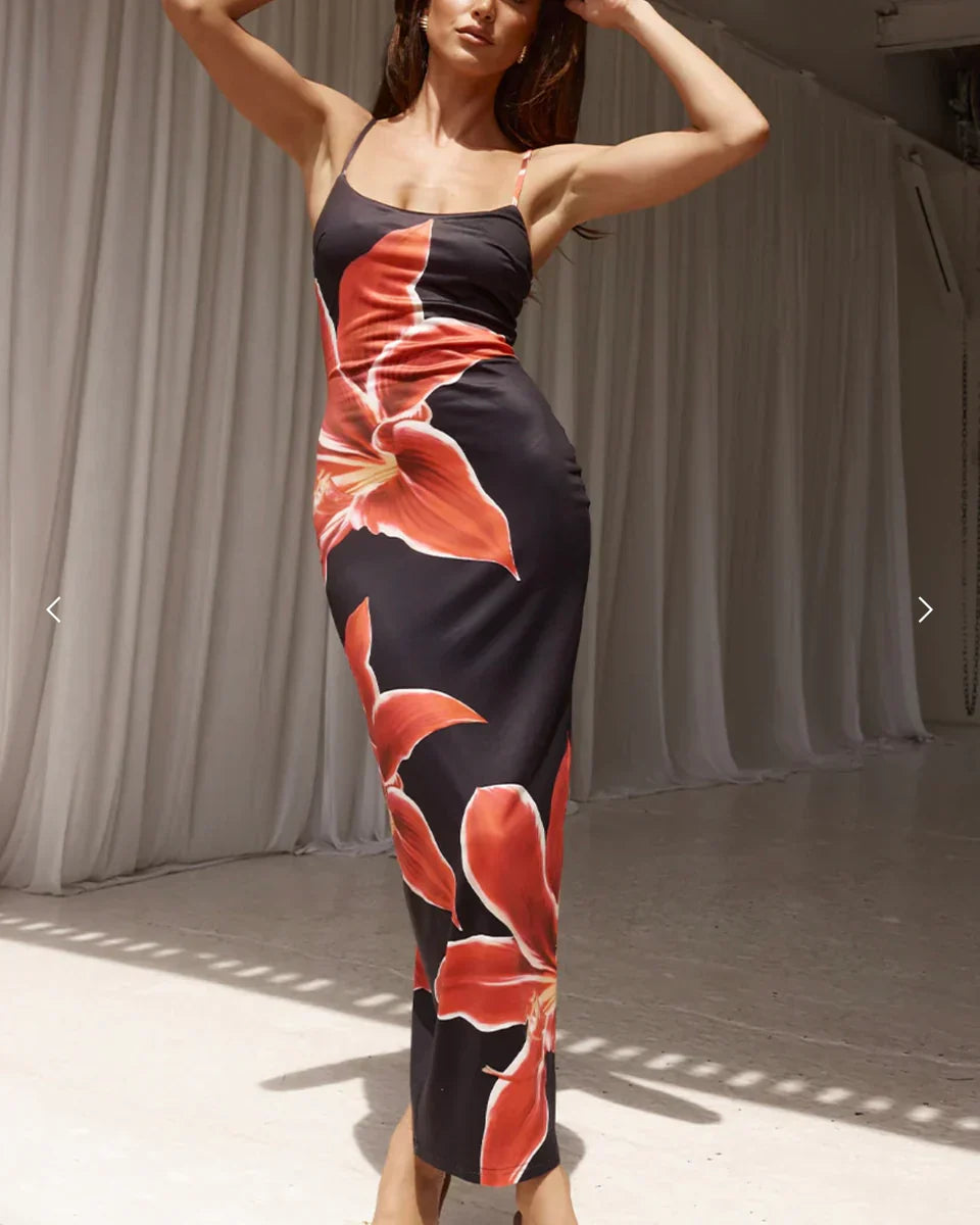 Aya | Dames jurk midi bandjes print