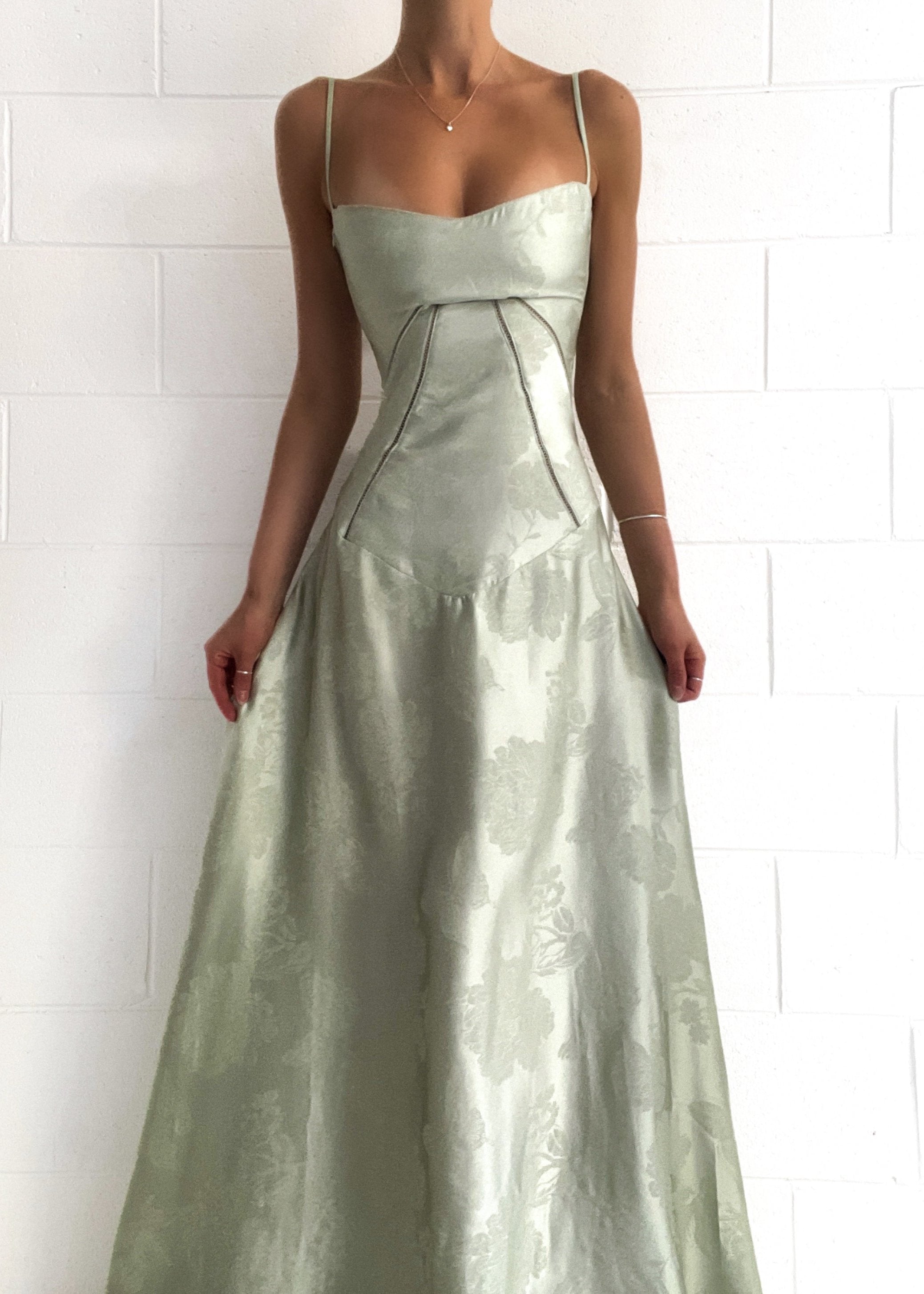 Gilda | Luxe Maxi Jurk met Elegante Bloemen Print - Kleur Pistache Groen