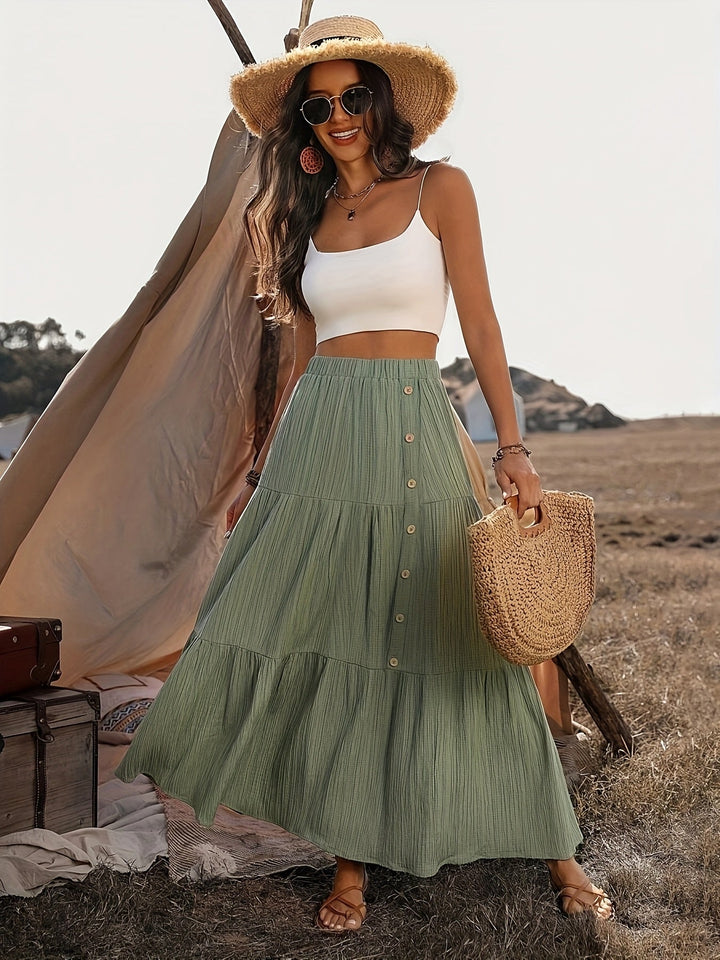 Elin | Dames maxi rok met knoopsluiting gelaagd ontwerp