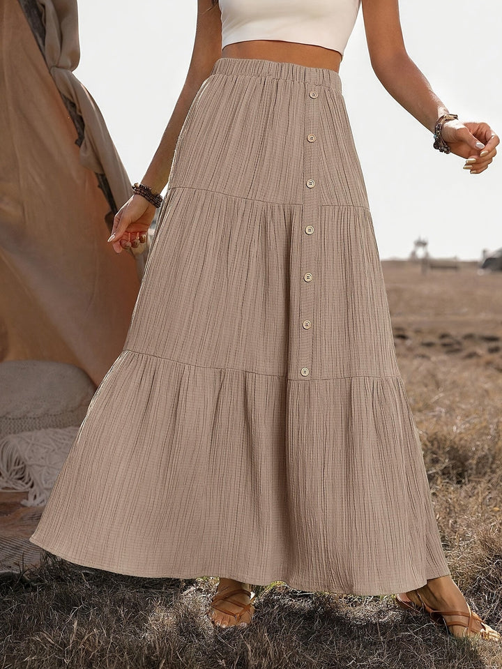 Elin | Dames maxi rok met knoopsluiting gelaagd ontwerp