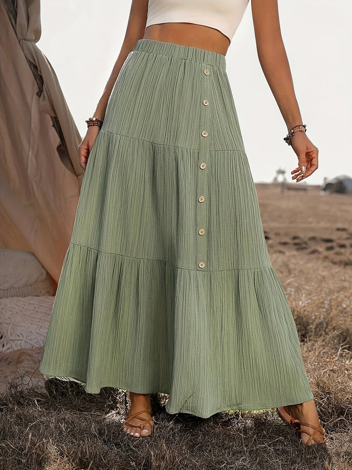 Elin | Dames maxi rok met knoopsluiting gelaagd ontwerp