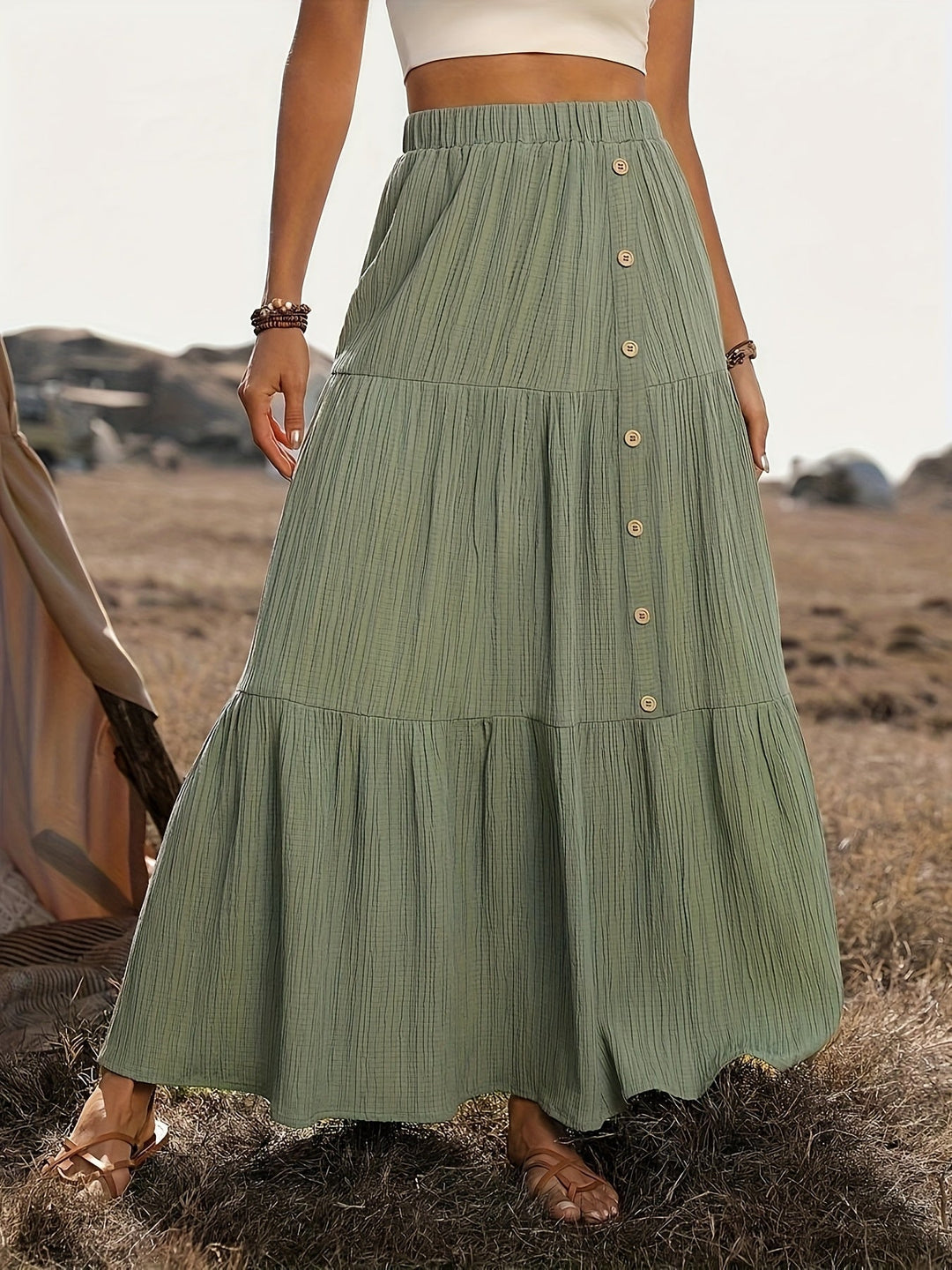 Elin | Dames maxi rok met knoopsluiting gelaagd ontwerp