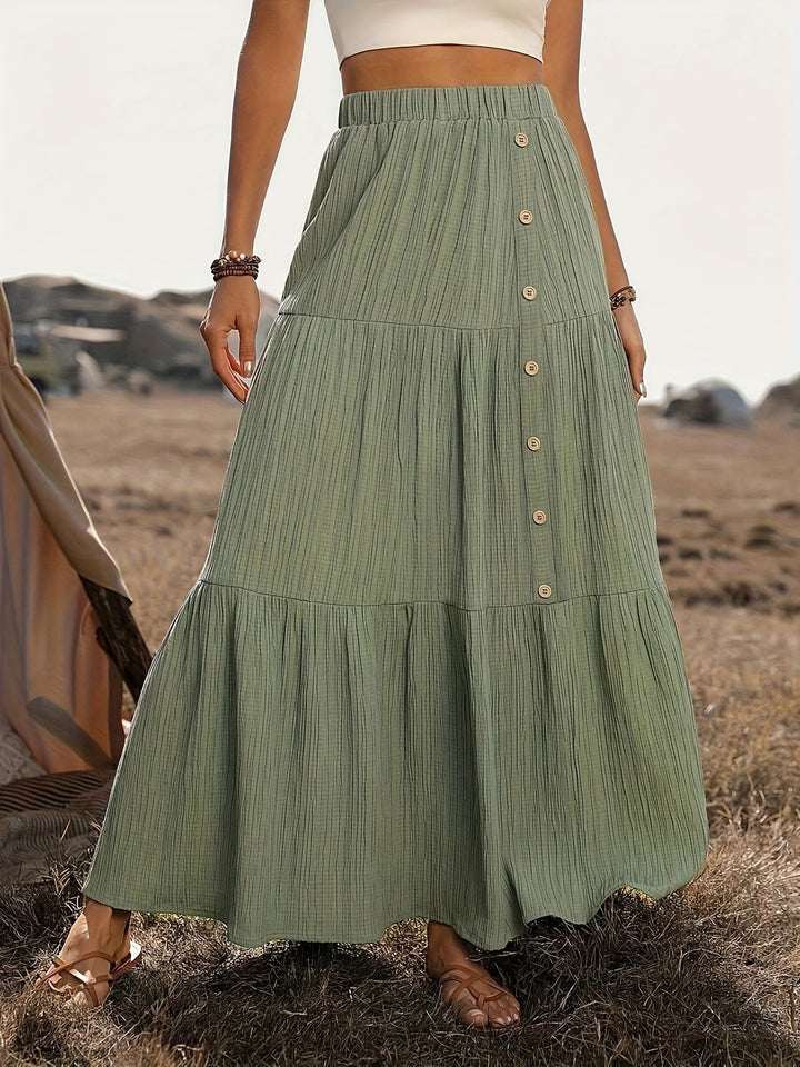 Elin | Dames maxi rok met knoopsluiting gelaagd ontwerp