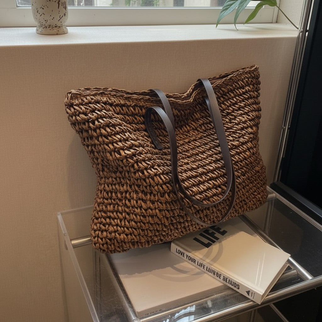 Harmony | Dames shopper tas open bovenkant handgrepen gevlochten structuur