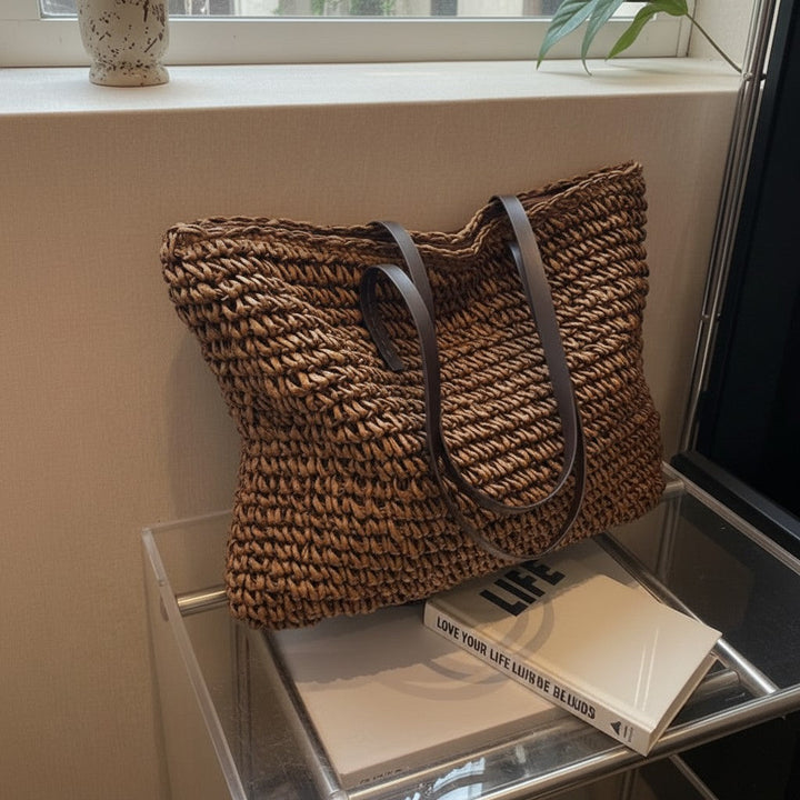 Harmony | Dames shopper tas open bovenkant handgrepen gevlochten structuur