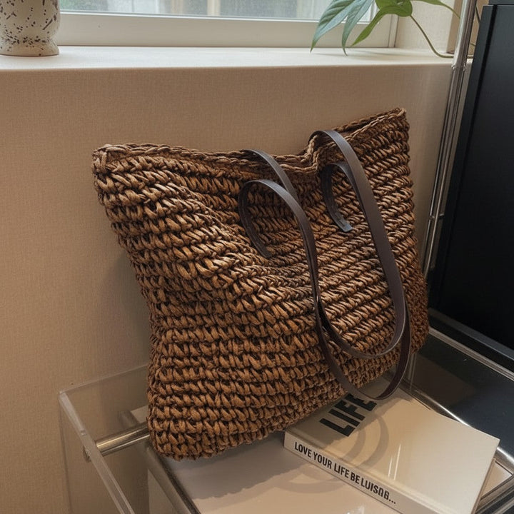 Harmony | Dames shopper tas open bovenkant handgrepen gevlochten structuur