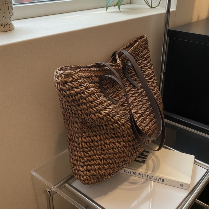 Harmony | Dames shopper tas open bovenkant handgrepen gevlochten structuur