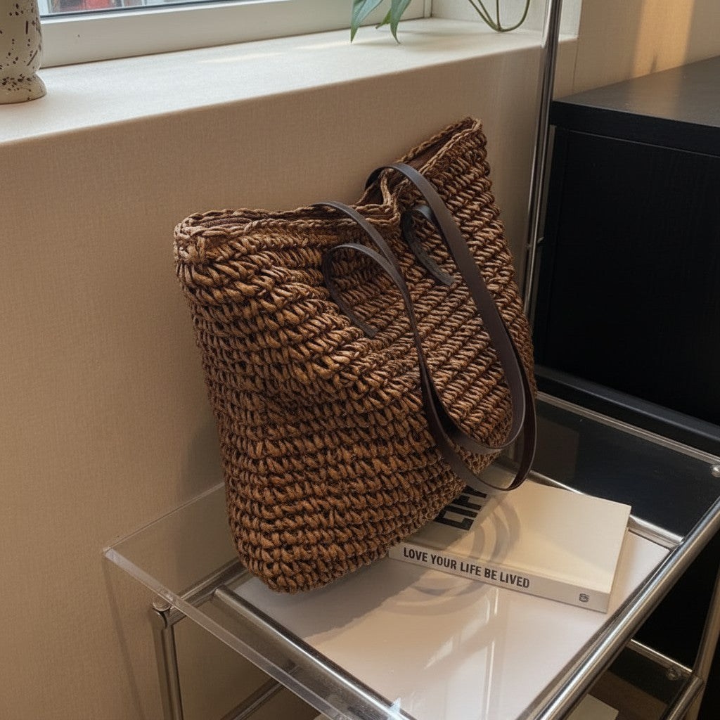 Harmony | Dames shopper tas open bovenkant handgrepen gevlochten structuur