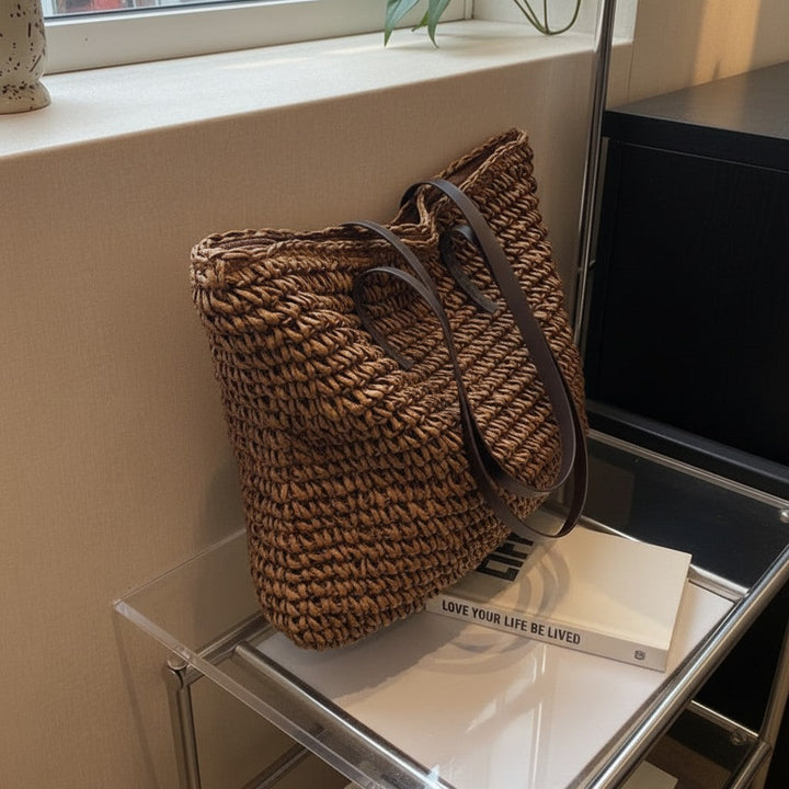 Harmony | Dames shopper tas open bovenkant handgrepen gevlochten structuur