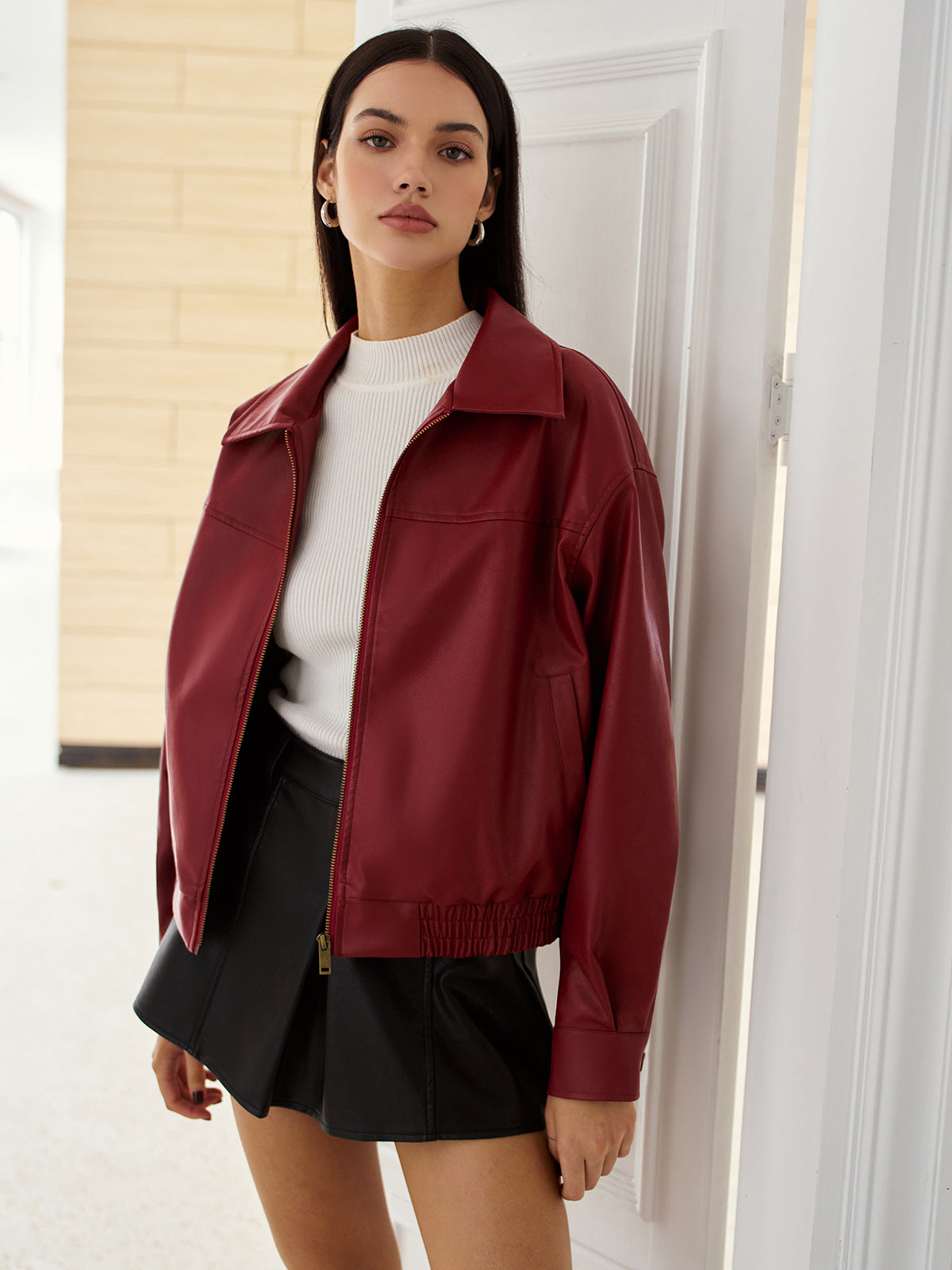 Fero | Casual Vegan Leren Jas Dames - Kort Model met Lange Mouwen