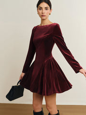 Florinda | Fluwelen Mini Jurk Dames - Geplooide Rok, Chique en Stijlvol