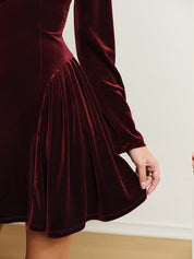 Florinda | Fluwelen Mini Jurk Dames - Geplooide Rok, Chique en Stijlvol