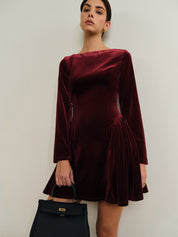 Florinda | Fluwelen Mini Jurk Dames - Geplooide Rok, Chique en Stijlvol