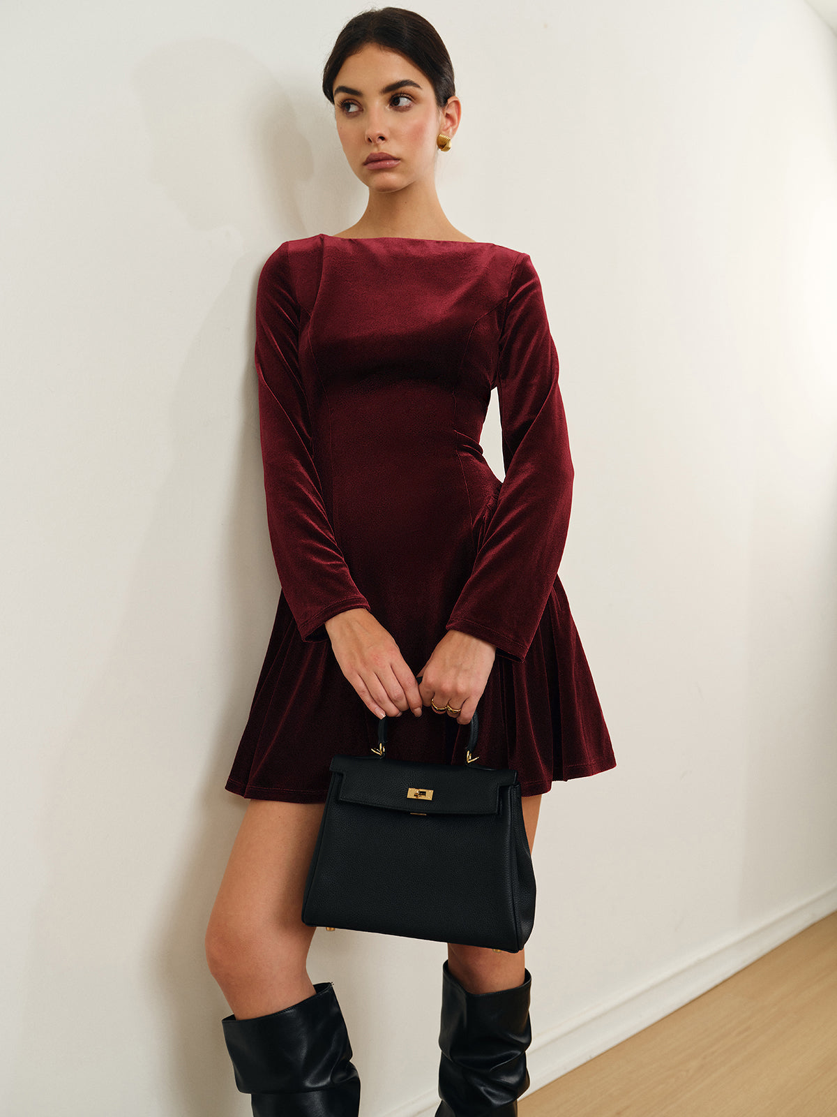 Florinda | Fluwelen Mini Jurk Dames - Geplooide Rok, Chique en Stijlvol