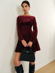 Florinda | Fluwelen Mini Jurk Dames - Geplooide Rok, Chique en Stijlvol