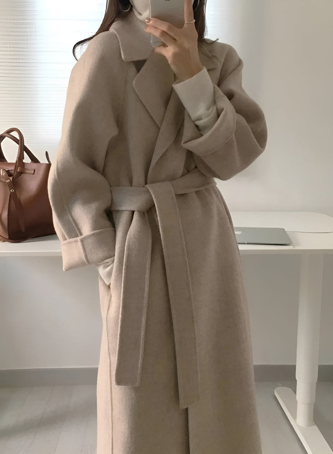 Dames Oversized Geknoopte Lange Jas
