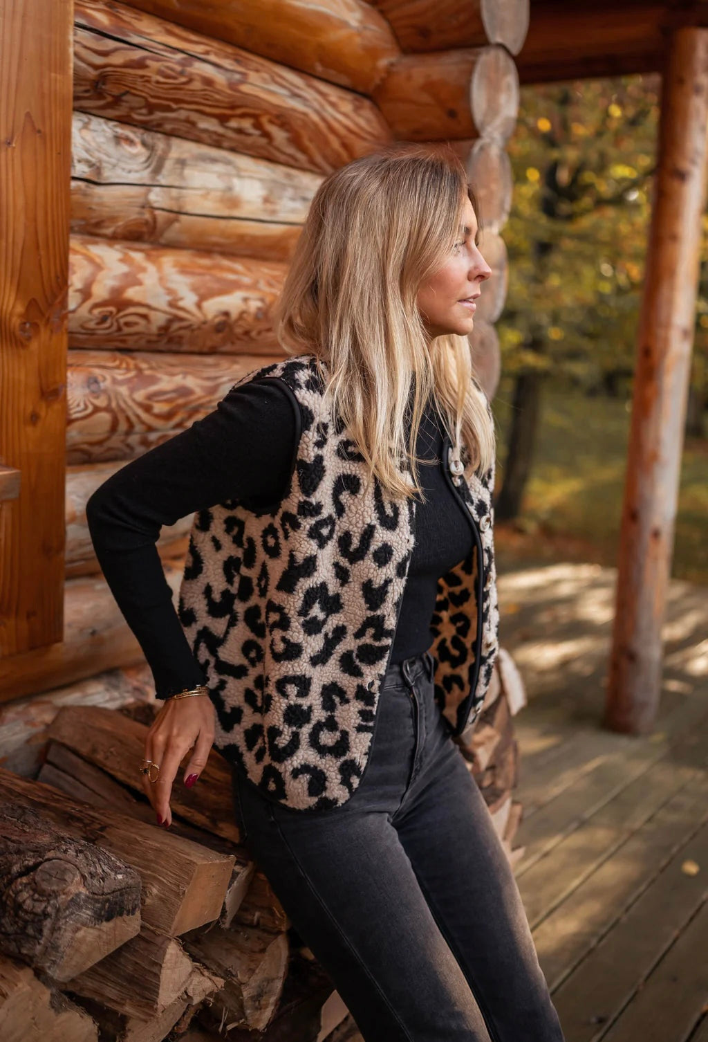 Grace | Dames bodywarmer met rits en luipaardpatroon