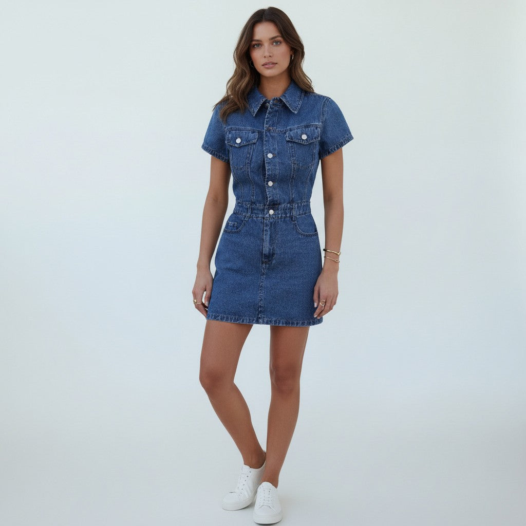 Melina | Dames mini jurk met knopen kraag