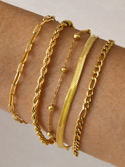 Gina | Luxe Armbanden Set - Set van 5, Verstelbaar, Titanium Staal