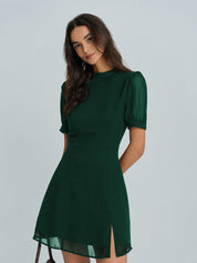 Nishel | Chiffon Mini Jurk - Mock Nek Ontwerp met Transparante Details