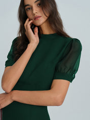 Nishel | Chiffon Mini Jurk - Mock Nek Ontwerp met Transparante Details