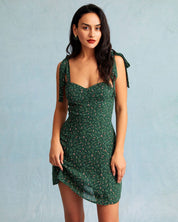 Amber | Groene A-lijn Silhouet Mini-jurk Dames - Flatterend Design met Bloemenprint