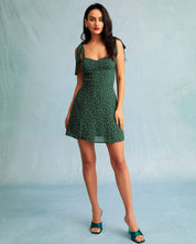 Amber | Groene A-lijn Silhouet Mini-jurk Dames - Flatterend Design met Bloemenprint