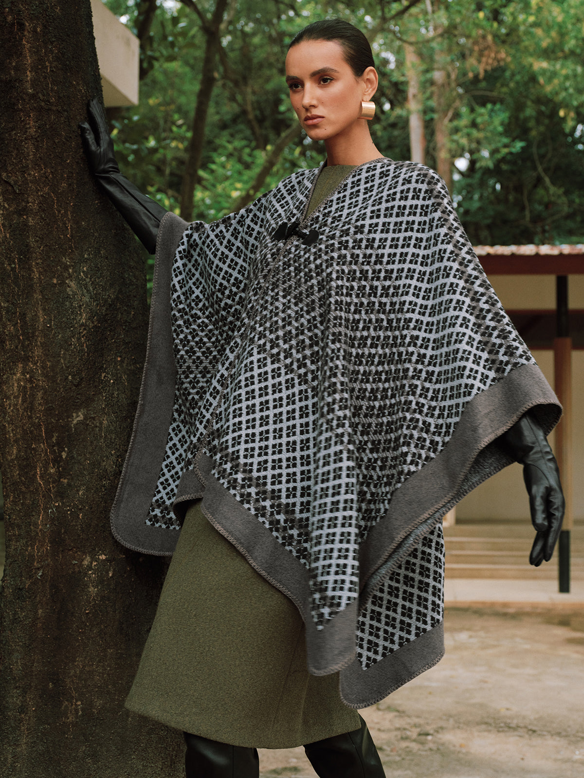 Mandy | Elegante Poncho - Hoogwaardige Gebreide Stof met Ruitpatroon