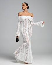 Suus | Luxe Off-Shoulder Maxi Jurk van Kant