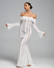 Suus | Luxe Off-Shoulder Maxi Jurk van Kant