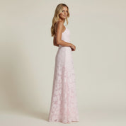 Grazia | Luxe Roze Jacquard Maxi Jurk met Corset Rugsluiting