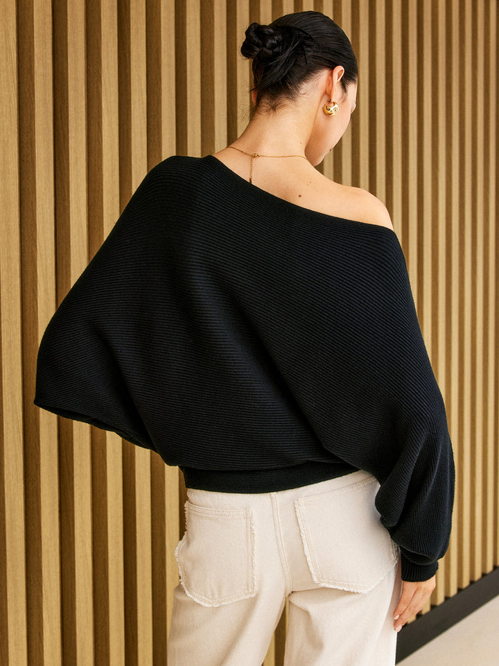 Cataleya | Dames trui met asymmetrische hals en ribstructuur