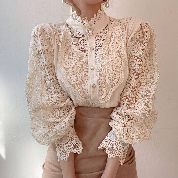 Octavia | Dames Blouse met Hoge hals Knoopsluiting