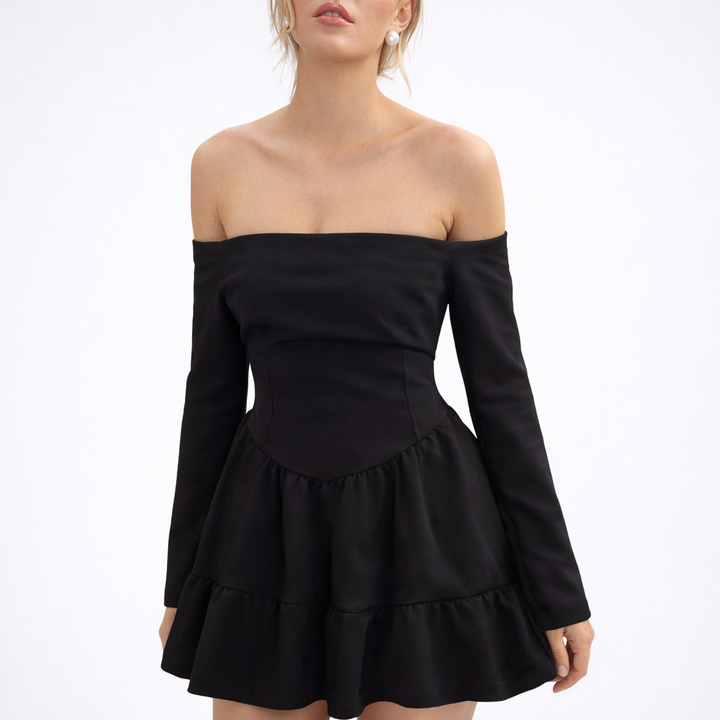 Arielle | Dames mini jurk met off-shoulder lange mouwen