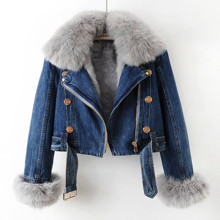 Margaux Luxe Gevoerde Foksbont Denim Jas