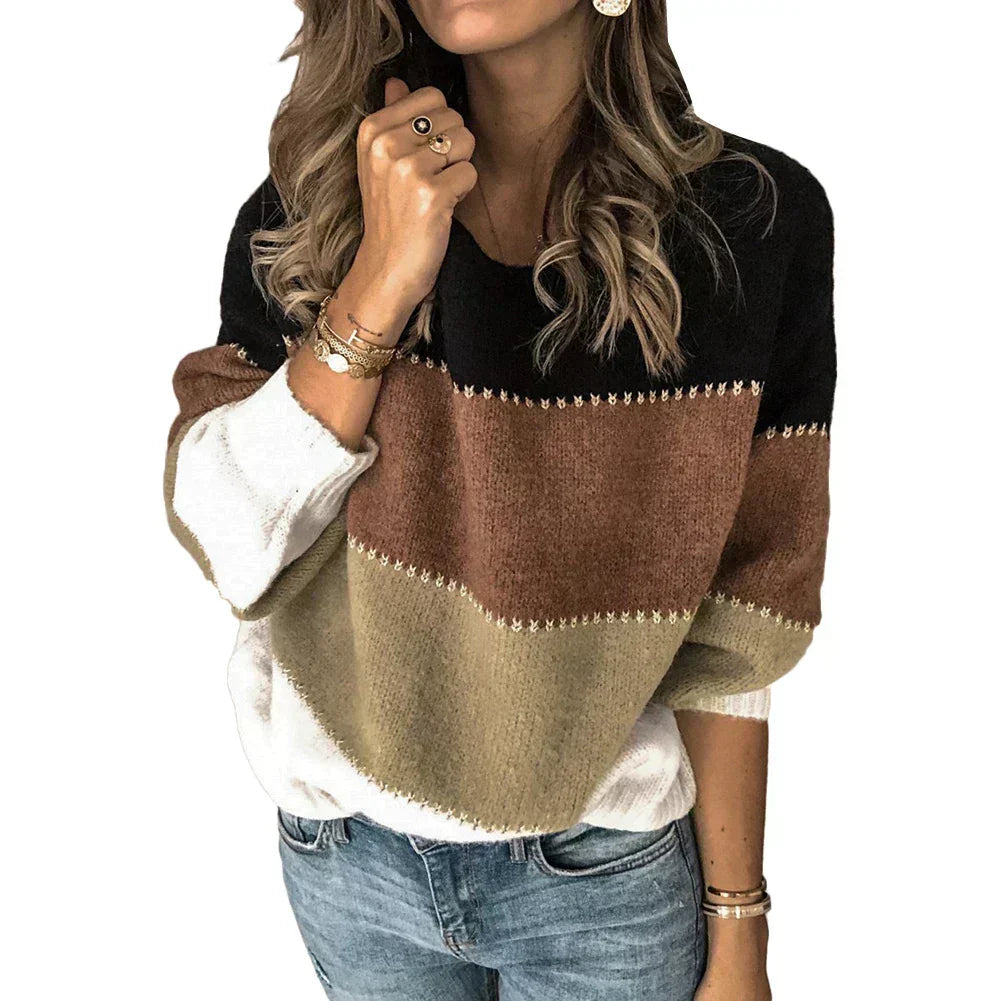 Dames Kleurblok Crew Neck Trui