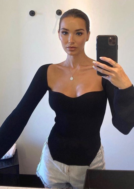 Madisson | Dames bodysuit met vierkante hals lange mouwen