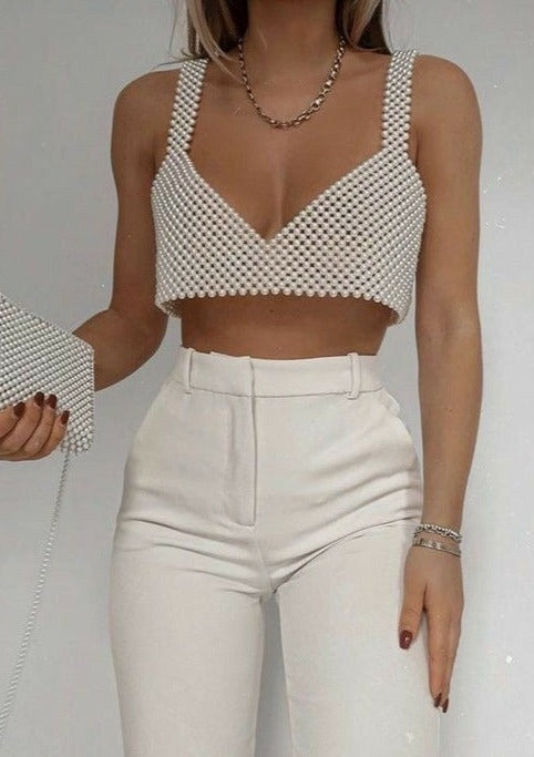 Adelyn | Dames crop top bandjes rasterstructuur