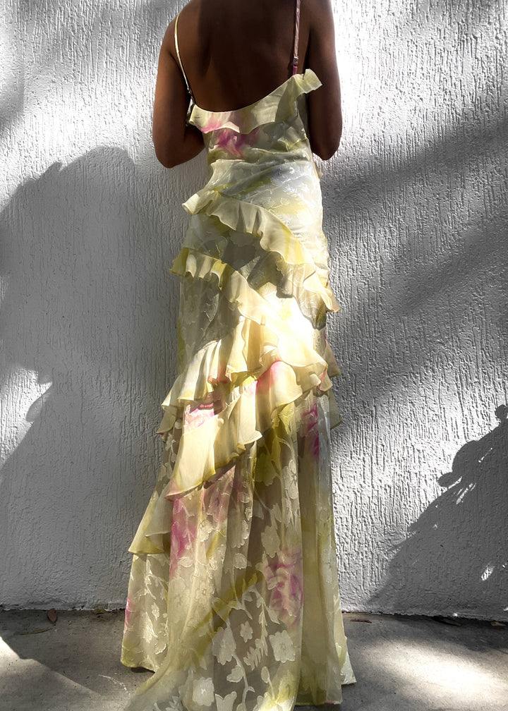 Rayne | Dames maxi jurk met ruffles asymmetrisch