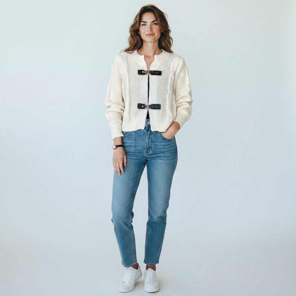 Hattie | Damesvest met gespsluiting en ribstructuur